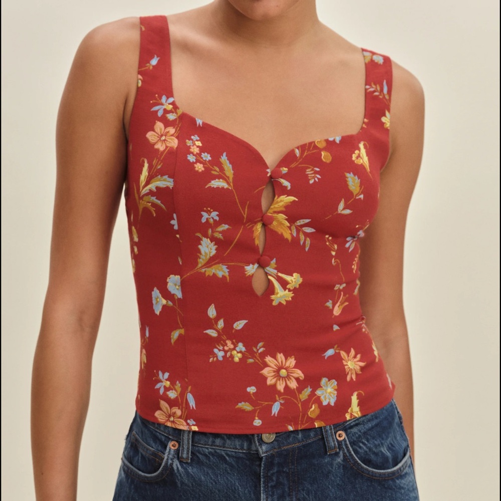 Reformation Red Floral Crop Top